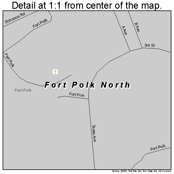 Fort Polk North, Louisiana road map detail. Detail at 1:1 from center of map
