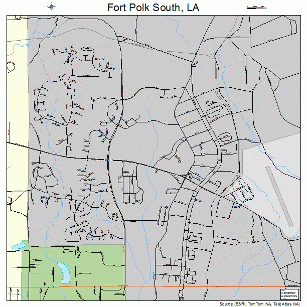 Fort Polk South, LA street map. Choice of 18, 24, or 36 inch printed map