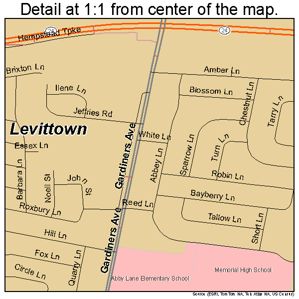 Levittown New York Street Road Map NY Atlas Poster PR