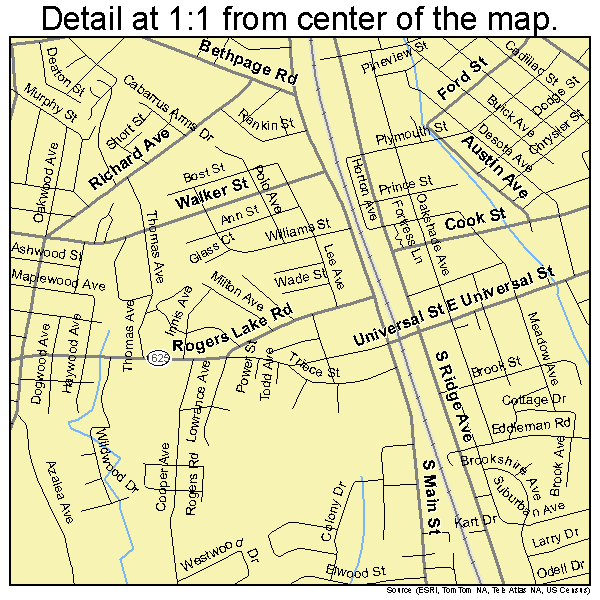 Kannapolis, North Carolina road map detail. Detail at 1:1 from center of map