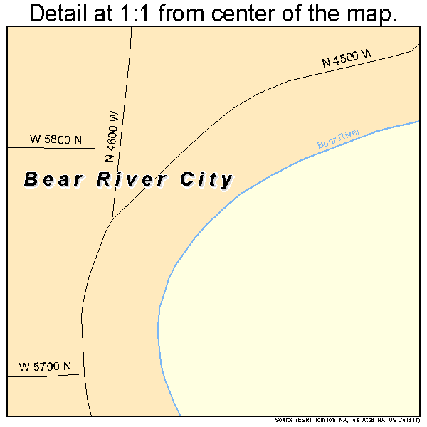 map of utah rivers. Bear River City, Utah road map detail. Detail at 1:1 from center of map. Displays approximate resolution of the Street Map