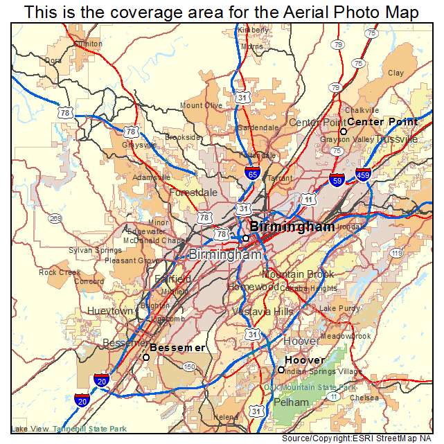 Aerial Photography Map of Birmingham, AL Alabama