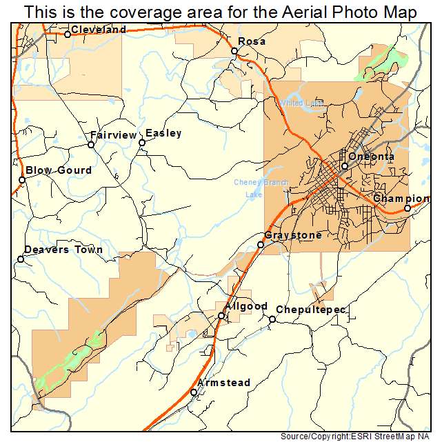 Oneonta, AL location map 