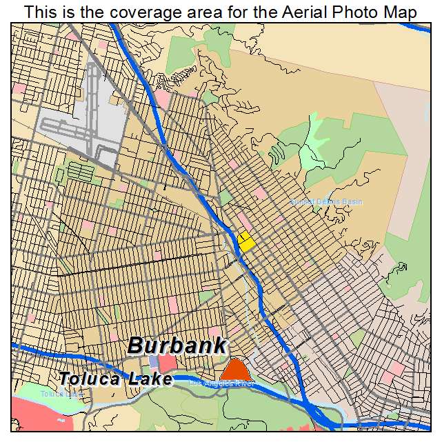 Aerial Photography Map of Burbank, CA California