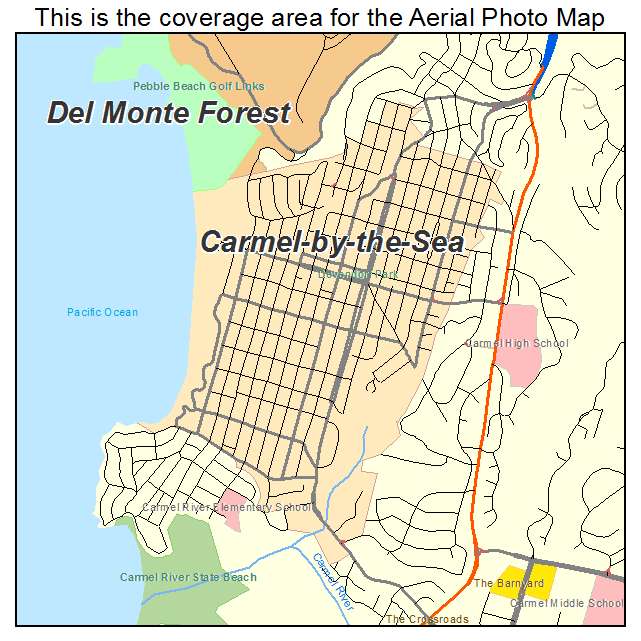 Aerial Photography Map of Carmel by the Sea, CA California