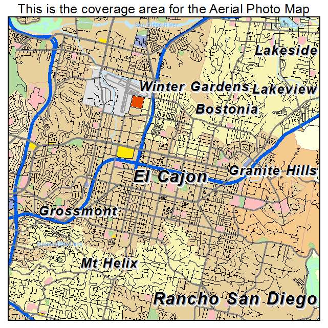 Aerial Photography Map Of El Cajon Ca California