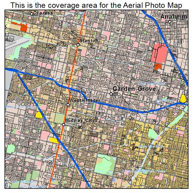 Aerial Photography Map Of Garden Grove Ca California