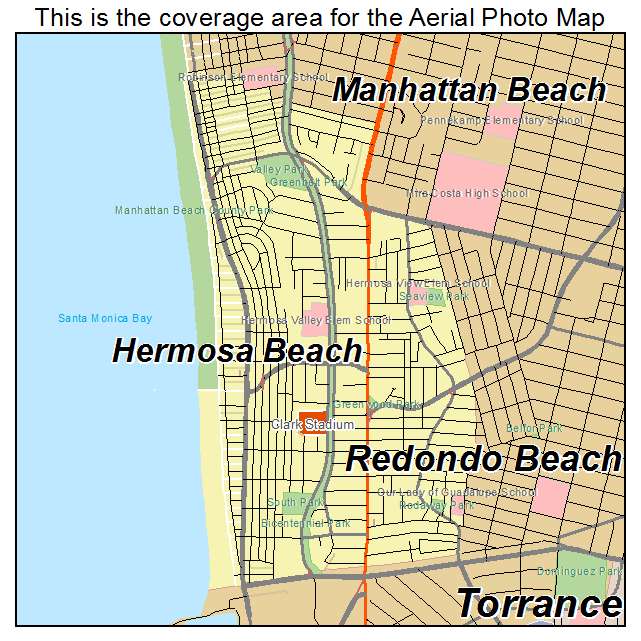 Aerial Photography Map Of Hermosa Beach Ca California