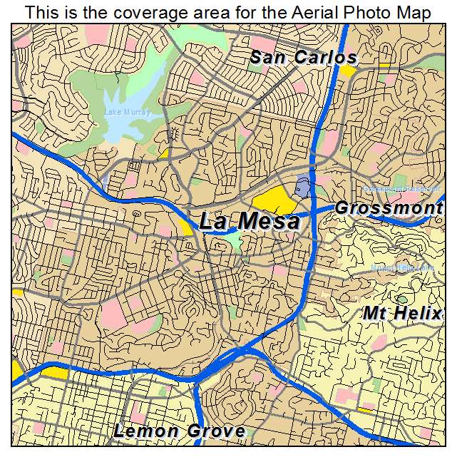 Aerial Photography Map Of La Mesa Ca California