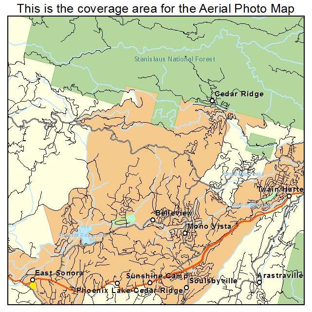 Phoenix Lake Cedar Ridge, CA location map 