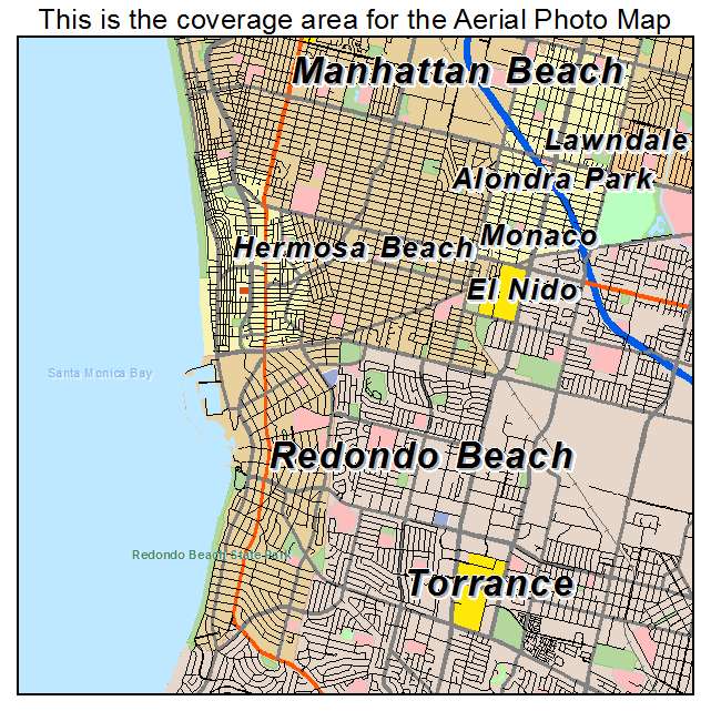 Aerial Photography Map of Redondo Beach, CA California