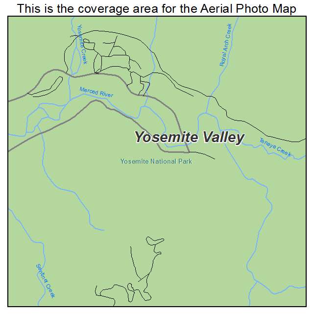 Aerial Photography Map of Yosemite Valley, CA California