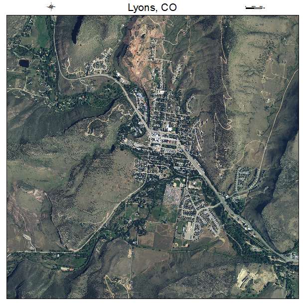Lyons, CO air photo map