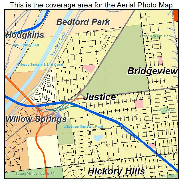 Justice, IL location map 
