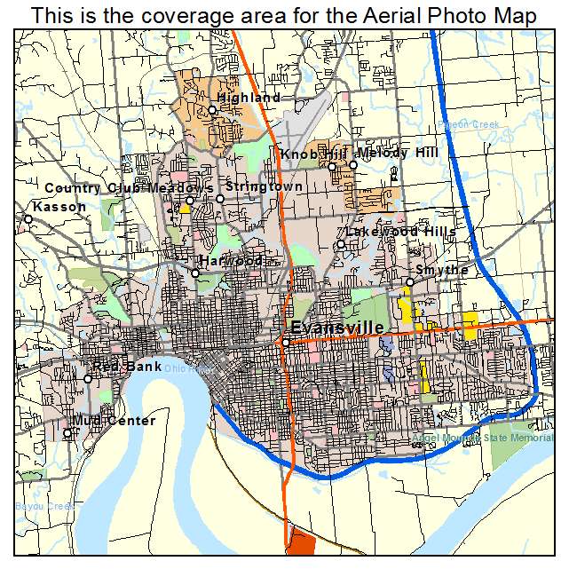 Aerial Photography Map Of Evansville IN Indiana