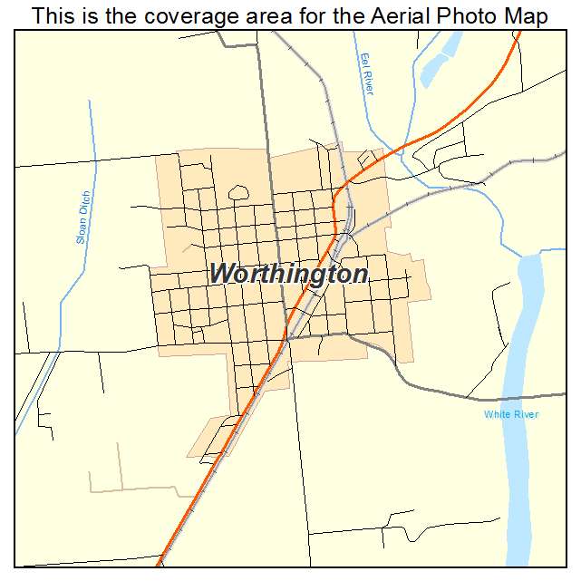 Worthington, IN location map 