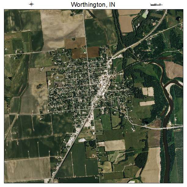 Worthington, IN air photo map