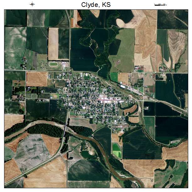 Clyde, KS air photo map