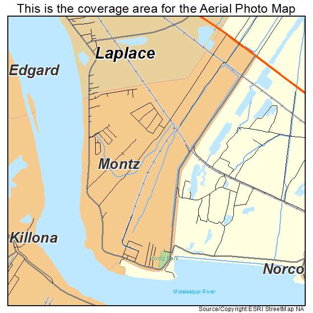 Montz, LA location map 