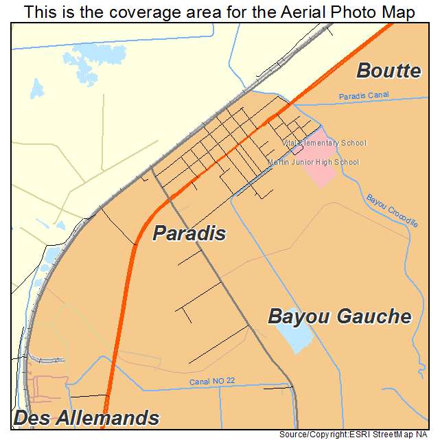 Paradis, LA location map 