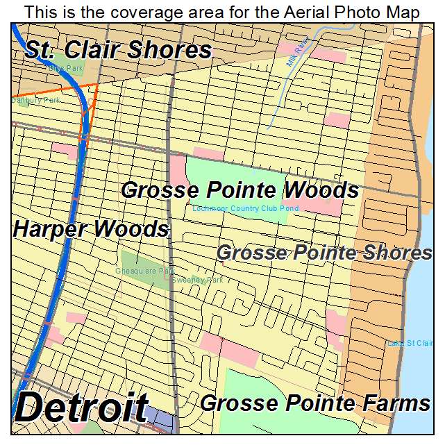 Aerial Photography Map Of Grosse Pointe Woods Mi Michigan