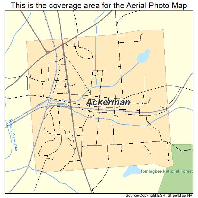 Ackerman, MS location map 