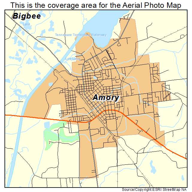Amory, MS location map 