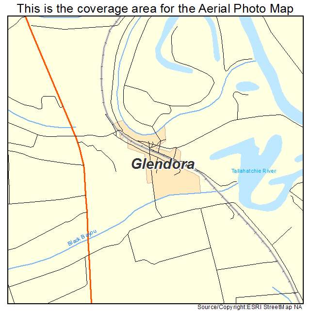 Glendora, MS location map 