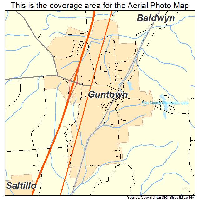 Guntown, MS location map 