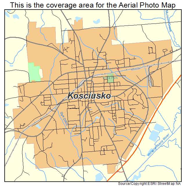 Kosciusko, MS location map 