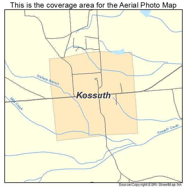 Kossuth, MS location map 