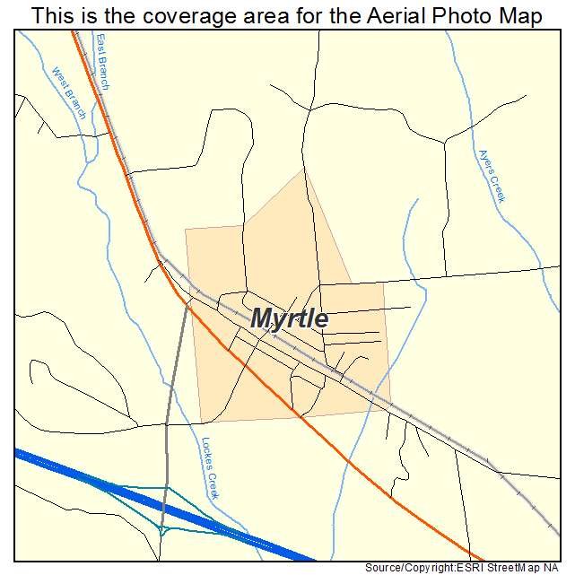 Myrtle, MS location map 