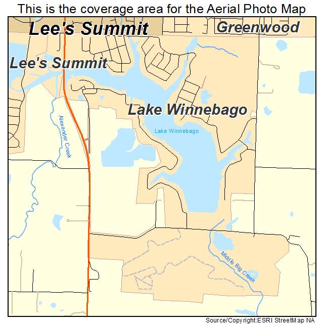 Lake Winnebago, MO location map 