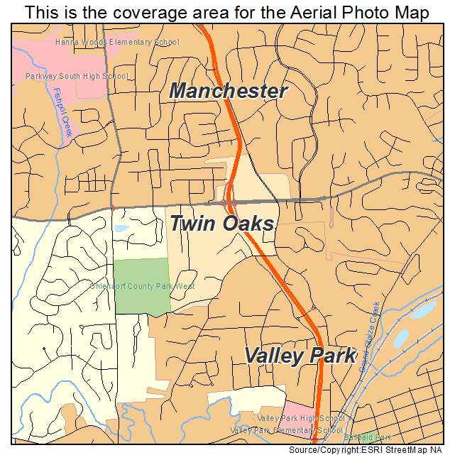 Twin Oaks, MO location map 