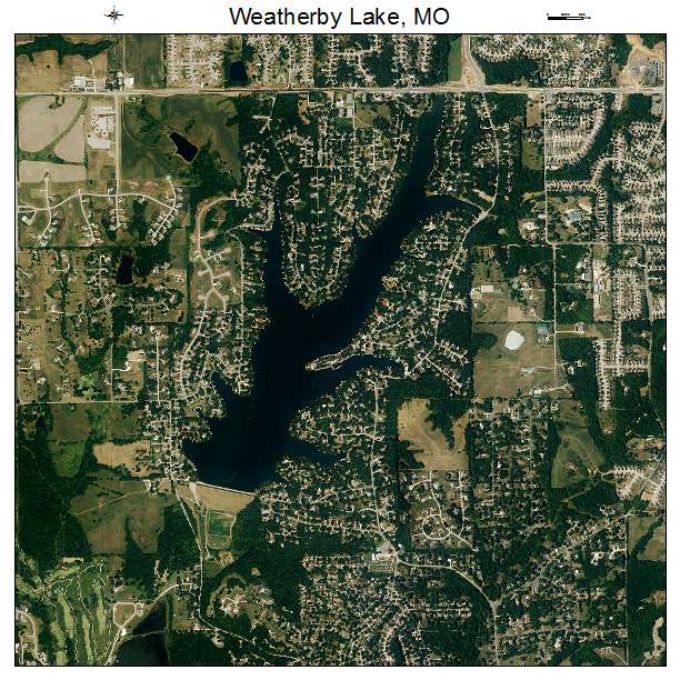 Weatherby Lake, MO air photo map