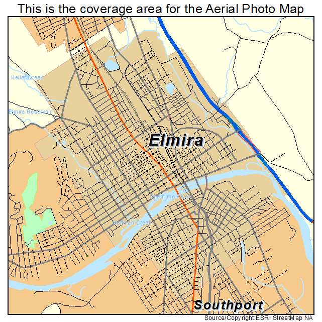 Aerial Photography Map Of Elmira NY New York
