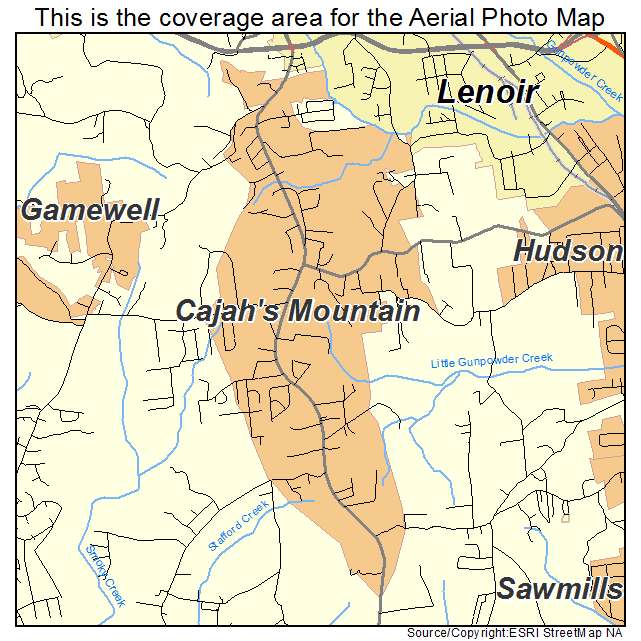 Cajahs Mountain, NC location map 