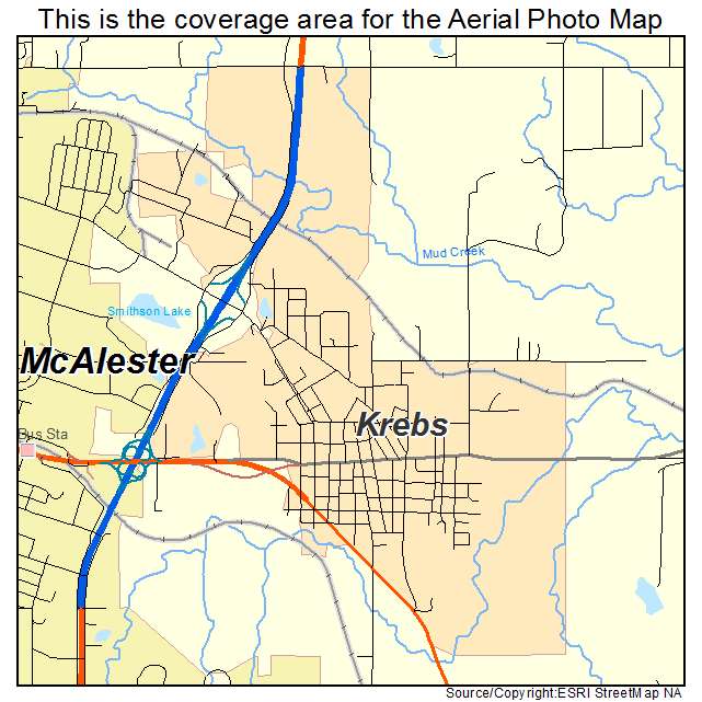 Krebs, OK location map 