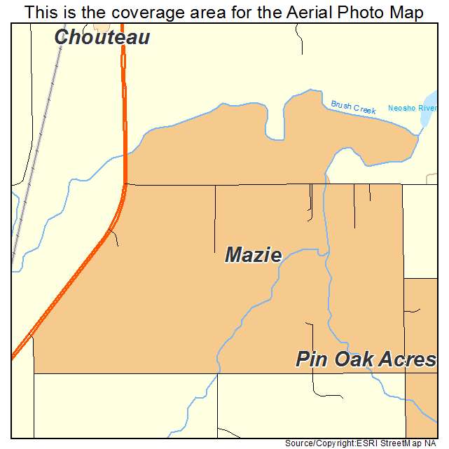 Mazie, OK location map 