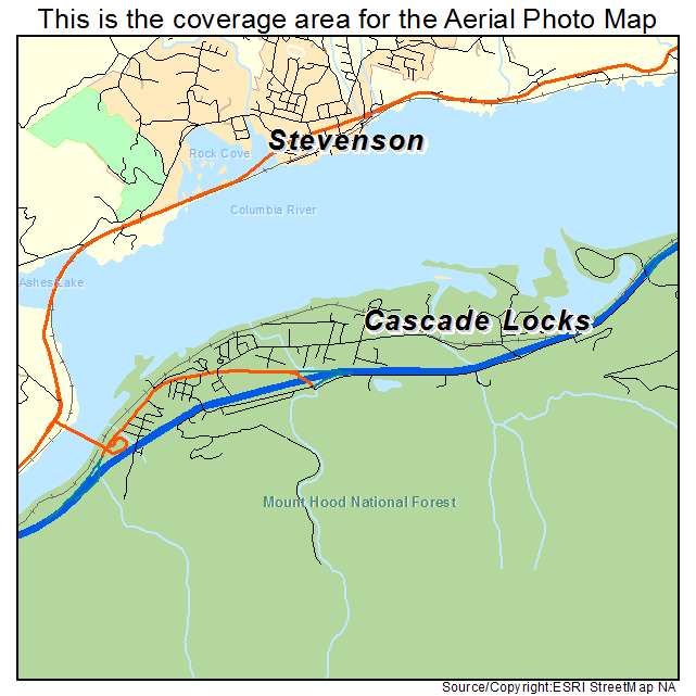 Aerial Photography Map Of Cascade Locks Or Oregon