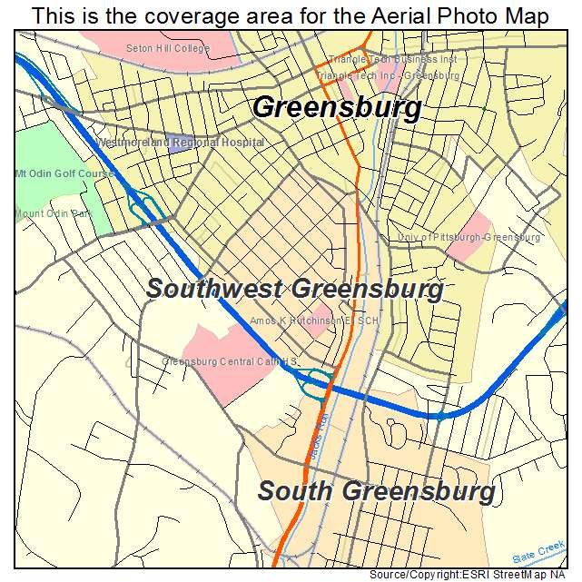 Southwest Greensburg, PA location map 