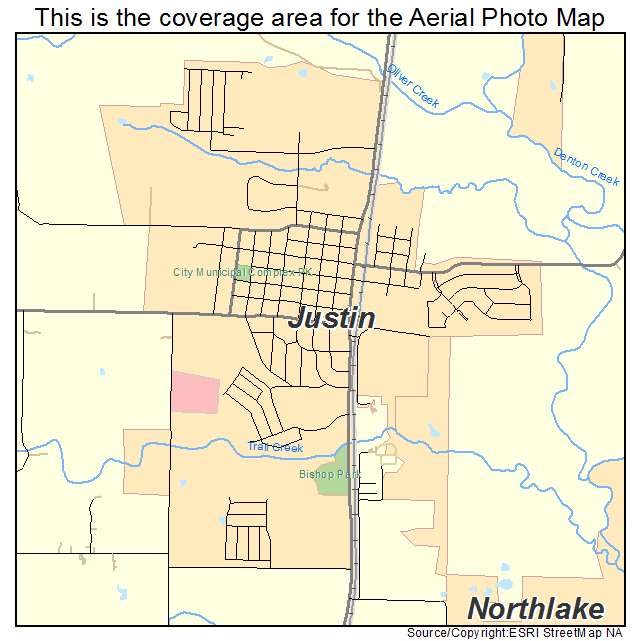 Justin, TX location map 