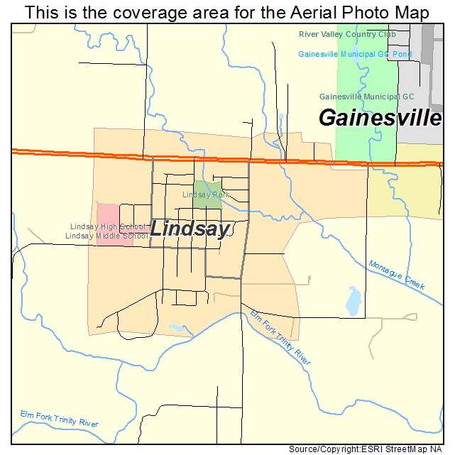 Lindsay, TX location map 