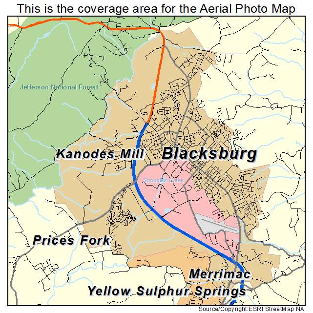 Aerial Photography Map of Blacksburg, VA Virginia