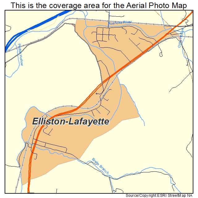 Elliston Lafayette, VA location map 