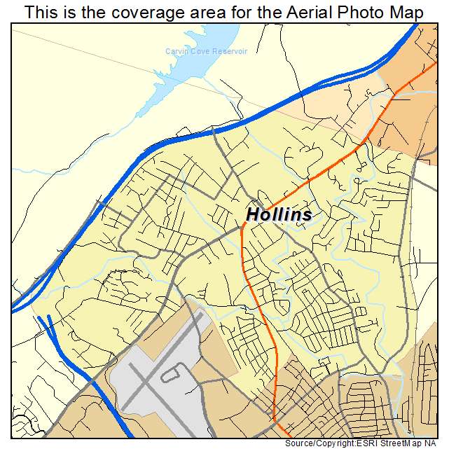 Hollins, VA location map 
