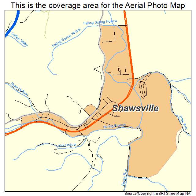 Shawsville, VA location map 