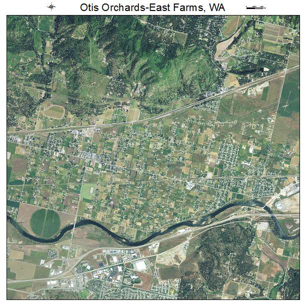 Otis Orchards East Farms, WA air photo map