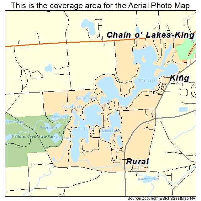 Chain O Lakes King, WI location map 
