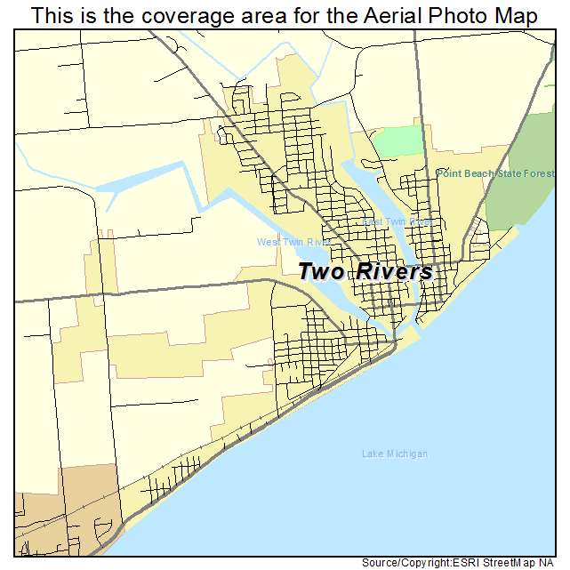 Aerial Photography Map Of Two Rivers WI Wisconsin